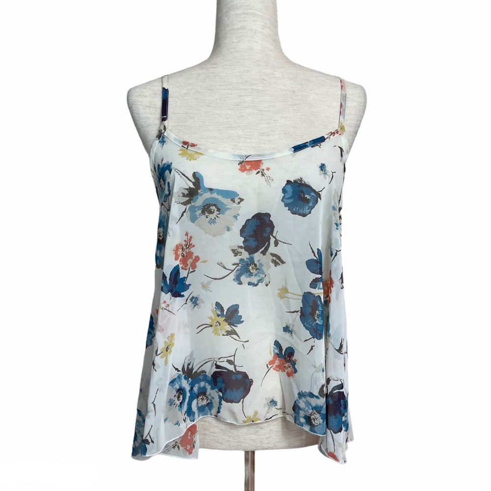Hearts Sheer Draped Racerback Floral Tank Top